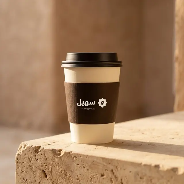 كوب سهيل الورقي بغلاف بني على حجر